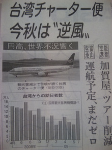 ●能登空港、台湾チャーター便の加賀屋ツアーも苦戦中…